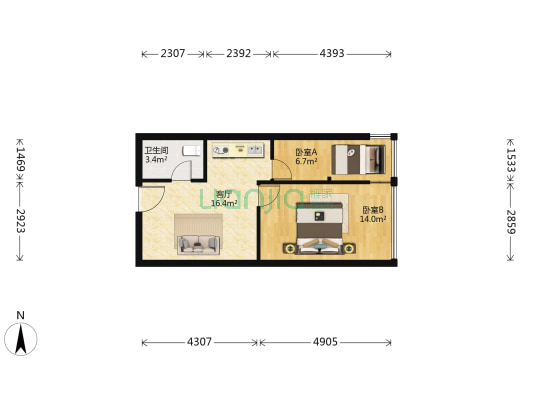 景江城市花园 2室1厅1卫 54平方