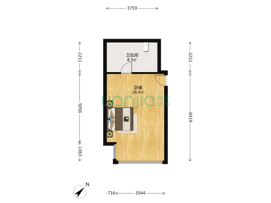世代锦江商务楼 1室0厅1卫 57平方