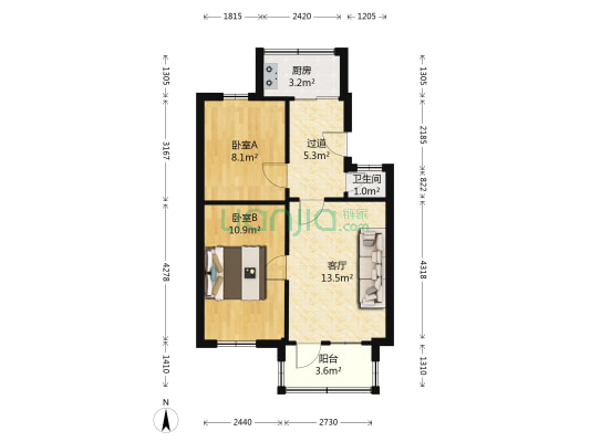 永定路铁路宿舍 2室1厅1卫 58平方