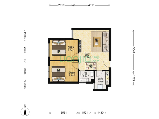 天成一品 2室1厅1卫 63平方