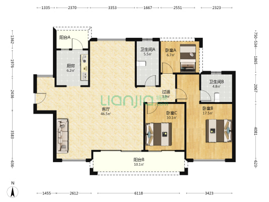 中洲半岛城邦五期 3室1厅2卫 125平方