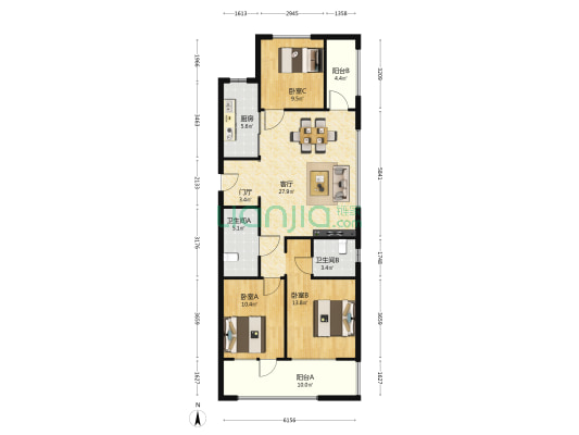 荣盛锦绣书院 3室1厅2卫 130平方