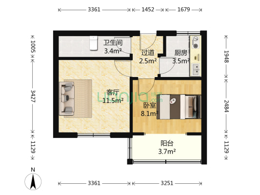 建委家属楼 1室1厅1卫 36平方