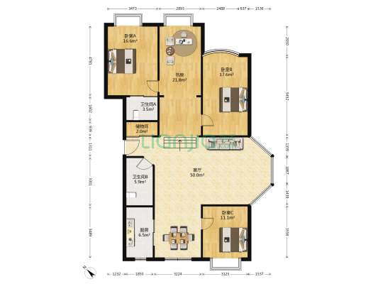 东方帝园 4室1厅2卫 163平方