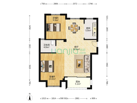 方阳百合苑 2室1厅1卫 92平方