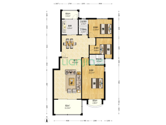 东晖国际公馆 3室1厅3卫 143平方