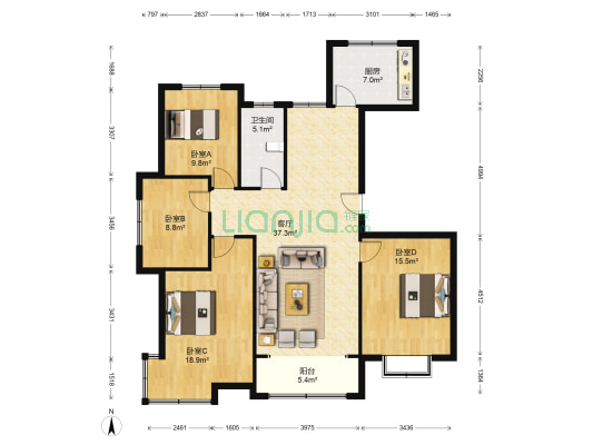 雁阳御城 4室1厅1卫 146平方