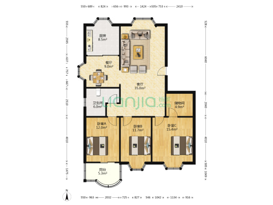 石油七公司家属院南院 3室2厅1卫 133平方