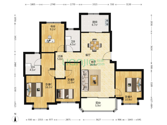 龙湖天琅府 4室1厅2卫 138平方