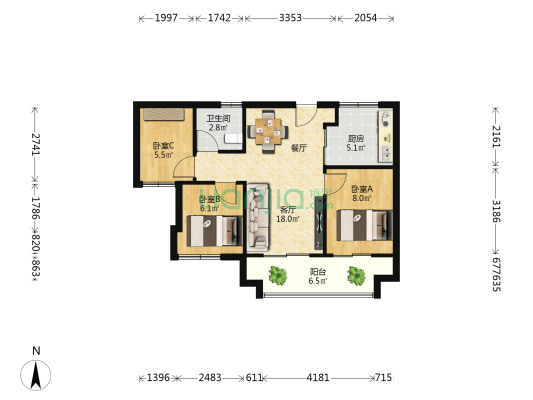 保利中交雲上 3室1厅1卫 79平方