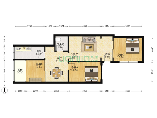 朱屯西路1号 3室2厅1卫 67平方