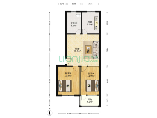 恒安小区(坊子区) 2室1厅1卫 79平方
