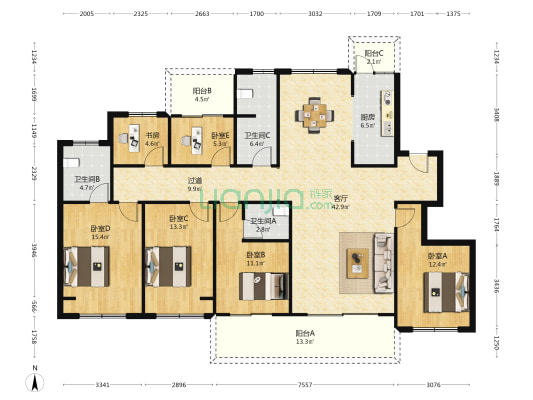 唯诚雅园 6室1厅3卫 173平方