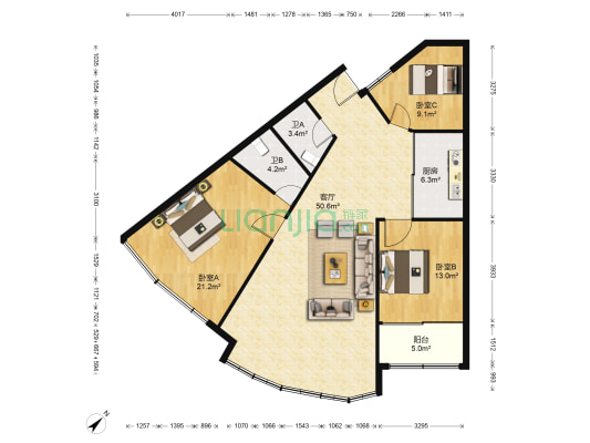 飞云花园 3室1厅2卫 137平方
