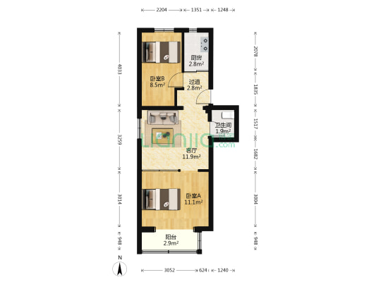 北苑五号院四区 2室1厅1卫 54平方