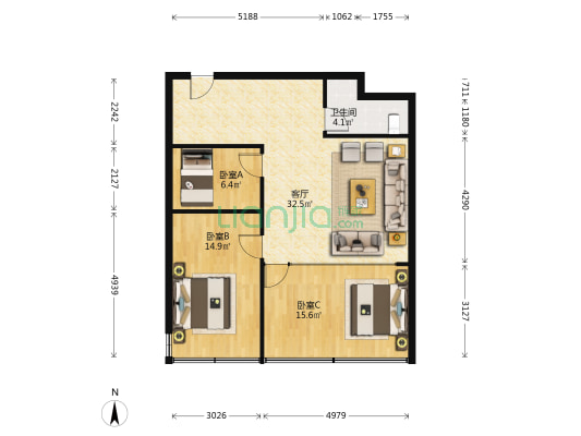 钻石商务大厦 3室1厅1卫 110平方