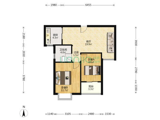 和谐家园一号院 2室1厅1卫 74平方