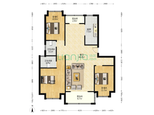 德馨园 3室1厅2卫 128平方