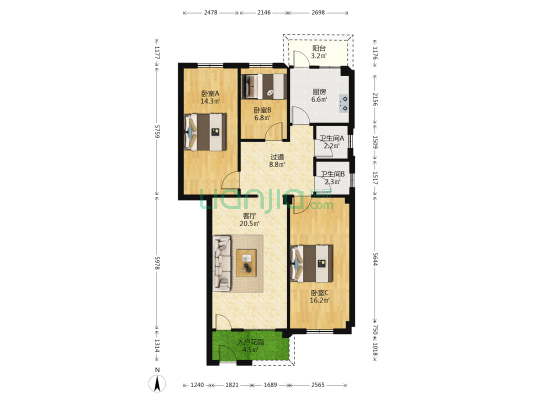 裕丰楼 3室1厅2卫 103平方
