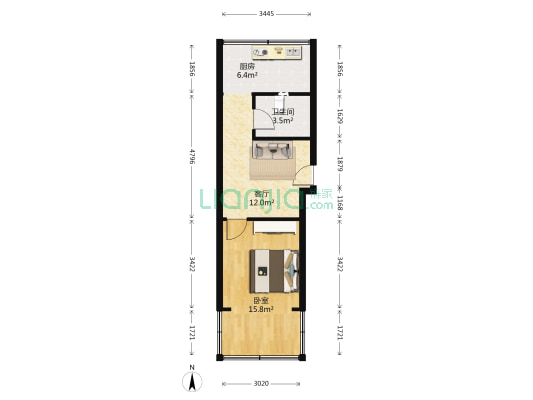 群和街1号 1室1厅1卫 46平方