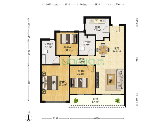 风尚望和湾 3室1厅2卫 108平方