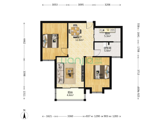 观园 2室2厅1卫 91平方