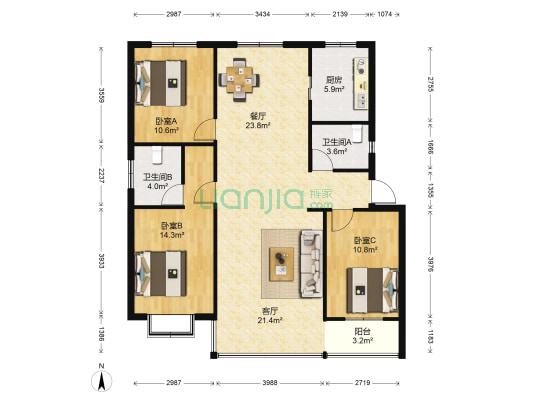文华苑 3室2厅2卫 122平方
