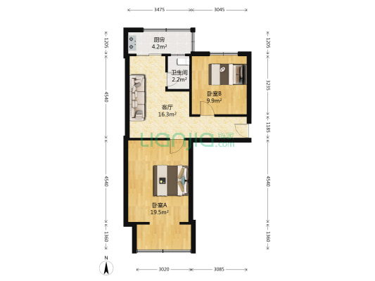 红沟路建筑设计院宿舍 2室1厅1卫 63平方