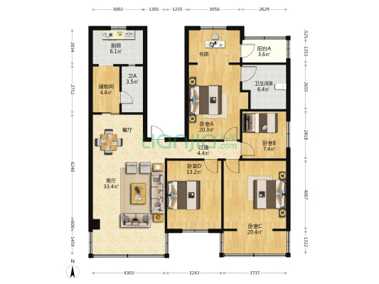 广西电影制片厂宿舍 4室1厅2卫 146平方