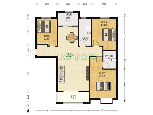 水岸花园北园 3室1厅2卫 139平方