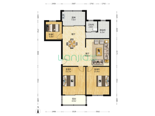 振阳集团公寓 3室1厅2卫 119平方