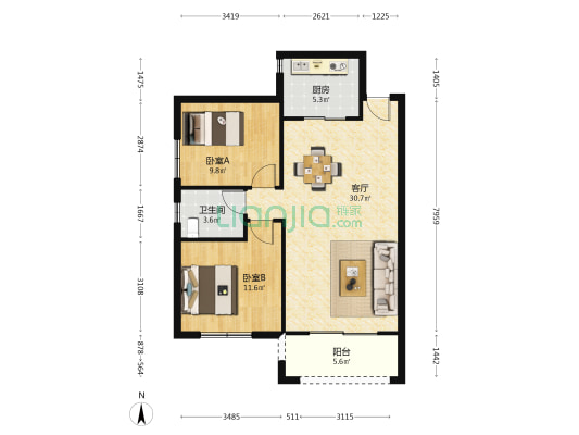 英泰汇景豪庭 2室1厅1卫 88平方
