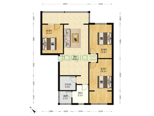 东北市街67号院 3室1厅1卫 109平方