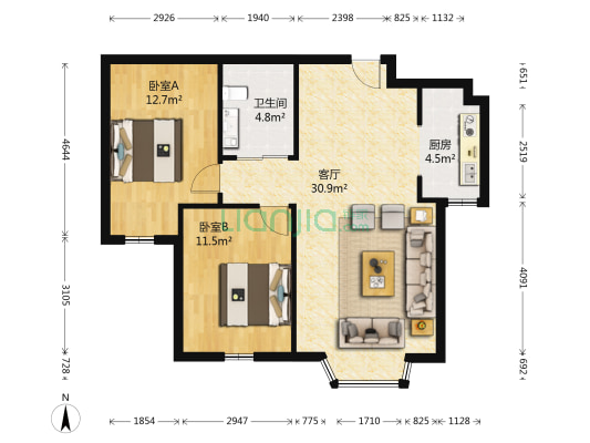 沈铁·幸福里 2室1厅1卫 83平方