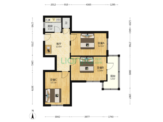 卫上坡 3室1厅1卫 76平方