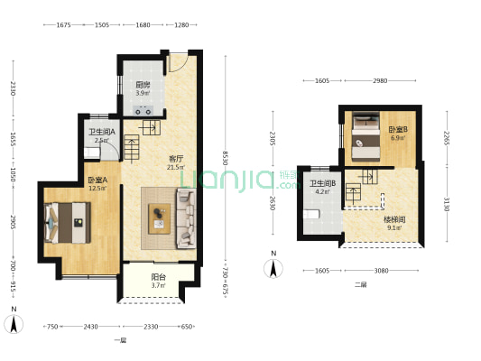 新城天悦观澜 2室1厅2卫 92平方