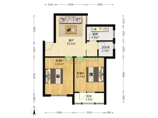 逍遥苑住宅小区 2室1厅1卫 67平方