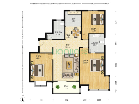 天泰时代印象 3室2厅2卫 141平方