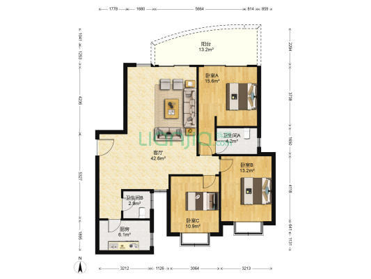 胜宇丰水阁 3室1厅2卫 128平方