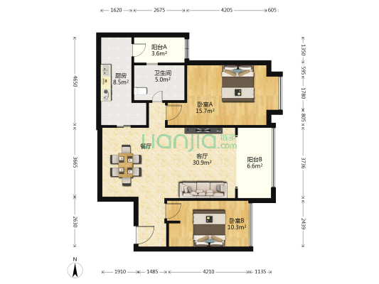 海伦国际 2室1厅1卫 98平方