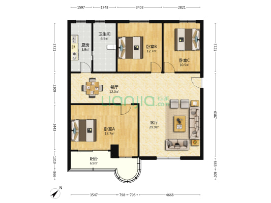 余姚路569号 3室2厅1卫 138平方