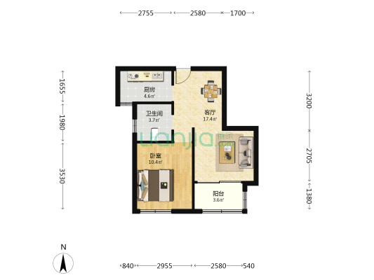 佘北家园明泰苑 1室1厅1卫 56平方