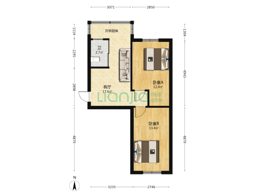 盲人大院 2室1厅1卫 52平方