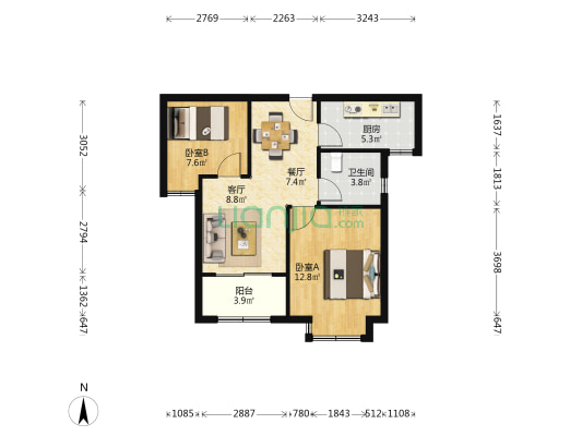 紫华欣苑 2室2厅1卫 72平方