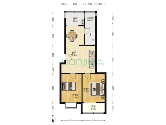 民健园 2室1厅1卫 73平方