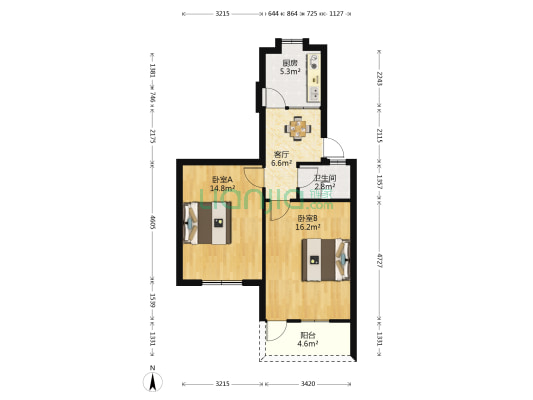 静馨苑 2室1厅1卫 57平方
