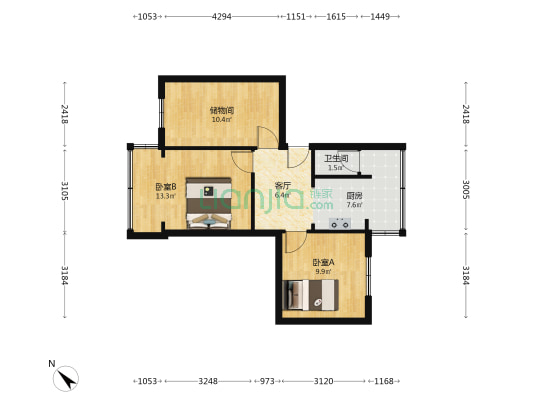 鼓楼北二街53号院 2室1厅1卫 58平方