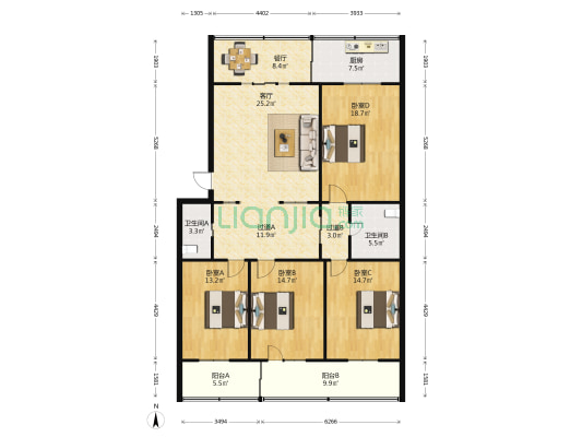 税务局宿舍 4室2厅2卫 151平方