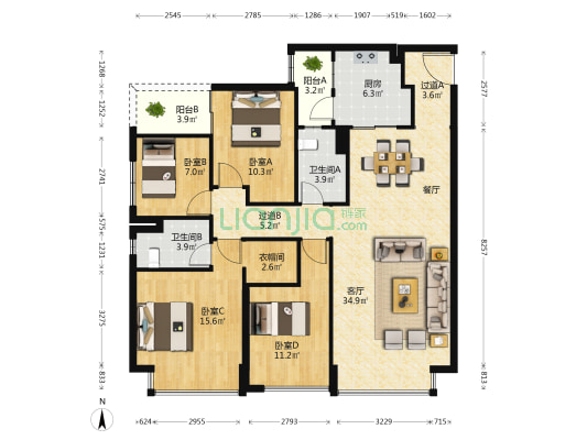 中骏天誉1期 4室1厅2卫 143平方