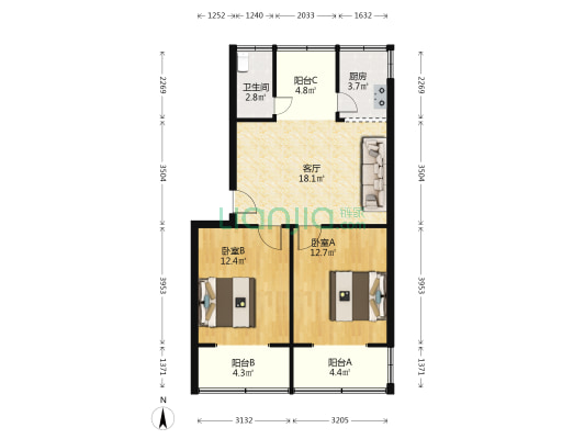 燃灯寺东街9号 2室1厅1卫 74平方